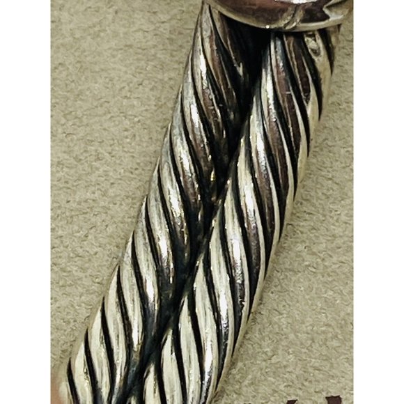 David Yurman Double Cable Sterling 18K Quatrefoil Carved Mother Pearl Bracelet - Picture 9 of 10